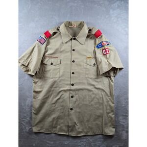 Boy Scouts of America Uniform Shirt Mens XL Kahki Short Sleeve Patches USA Made